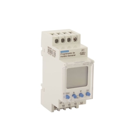 Relé Temporizador Digital para Trilho Programador Semanal 16A AC/DC 24-264V 58015289 TRAMONTINA ELETRIK