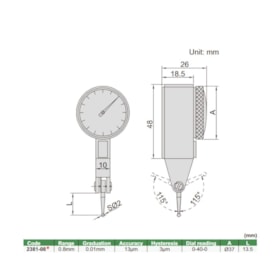 Relógio Apalpador 0.8mm 0.01mm 2381-08 INSIZE