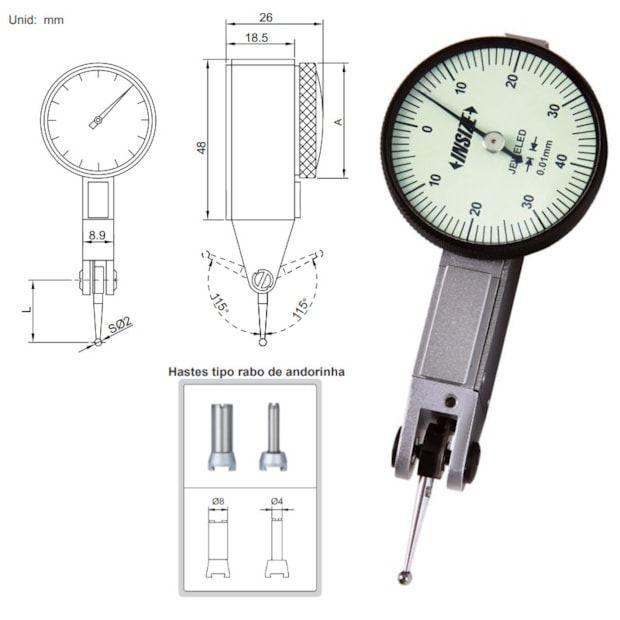 Relógio Apalpador de Alta Precisão 0,8mm 0,01mm 2380-08 INSIZE-911a42b8-ebcd-418b-aaf3-1a30d82e1169