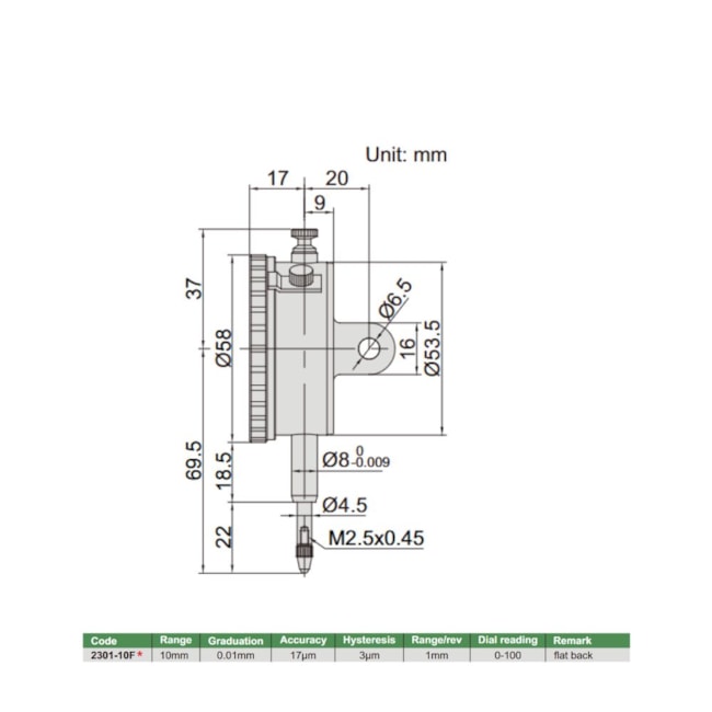 Relógio Comparador 10mm 0.01mm 2301-10F INSIZE-828bf010-bf86-4da1-a0dc-ccbbe32f7ed4