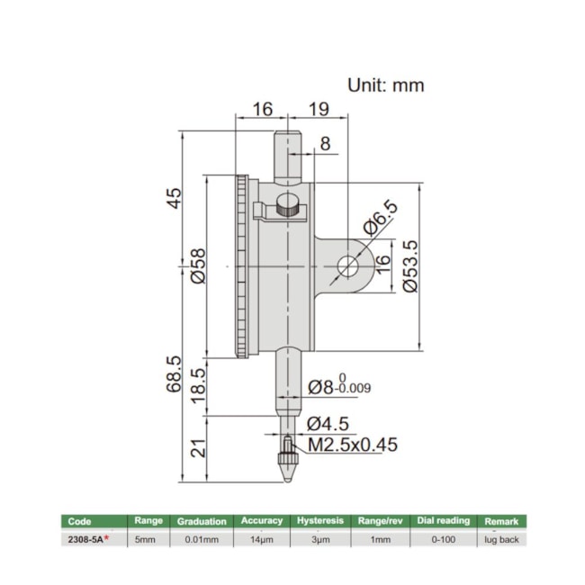 Relógio Comparador 5mm 0.01mm 2308-5A INSIZE-40392ba2-8f17-439d-8c45-0b520e6bc44b