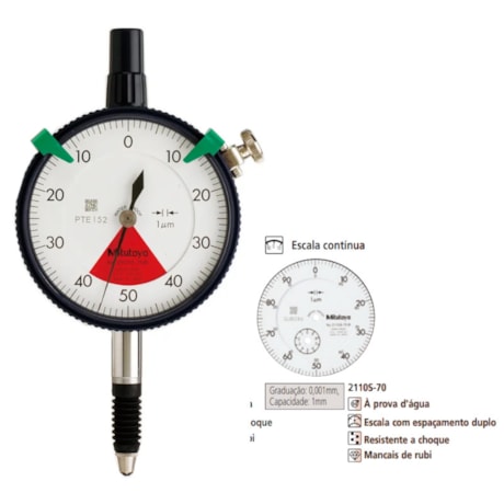 Relógio Comparador Analógico 0,1mm 0,001mm 2110S-70 MITUTOYO-9e114e41-8a70-408a-b966-0761399e640a