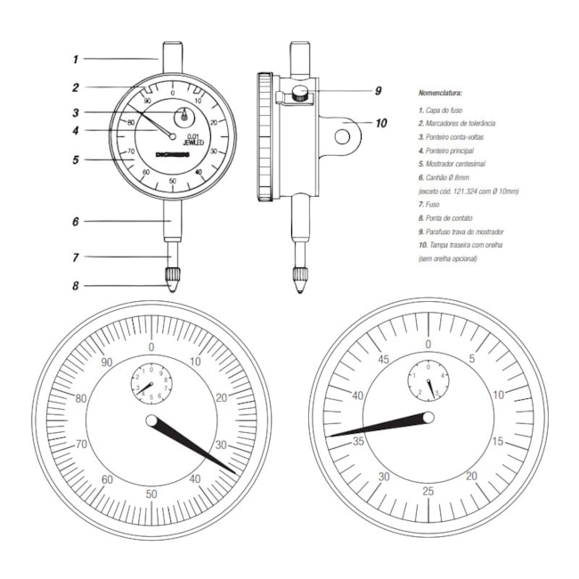 Relógio Comparador Analógico 10mm 0,01mm 121.304 DIGIMESS-6938f63c-2d71-445d-bb83-ff0a74e346d5