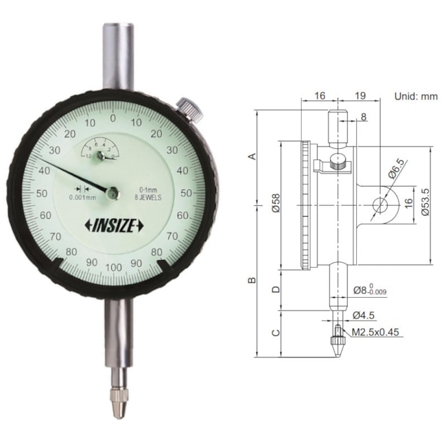 Relógio Comparador Analógico 1mm 0,001mm 2313-1A INSIZE-5f32639d-e836-4f22-8106-360fe94f8b33