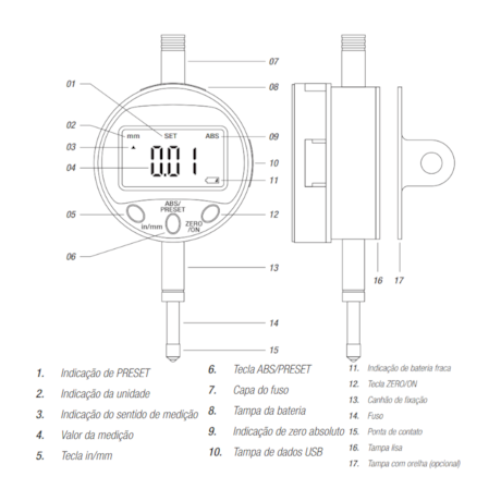 Relógio Comparador Digital 0 a 12.7mm/0-0.5