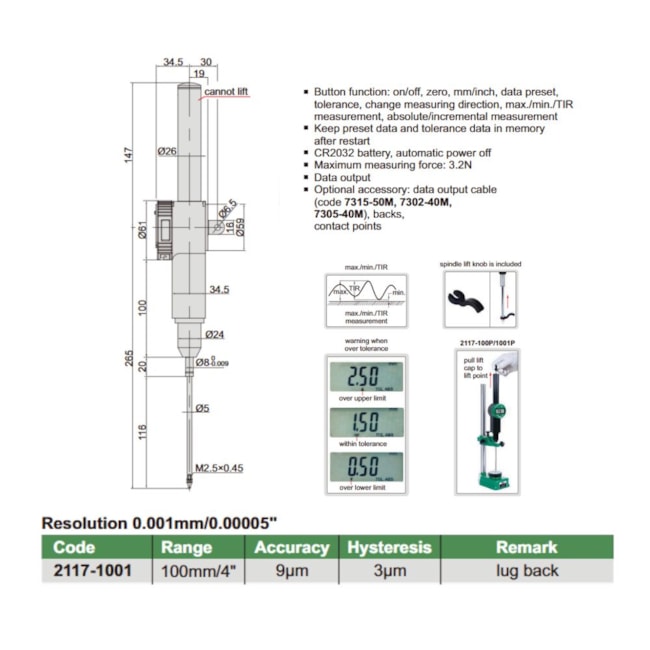 Relógio Comparador Digital 100mm/0.001mm com Orelha 2117-1001 INSIZE-5714cf36-fa22-4317-aa3b-1efb73fd127c