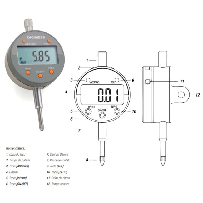 Relógio Comparador Digital 12,5mm/5