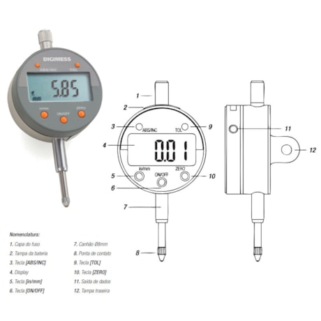 Relógio Comparador Digital 12,5mm/5