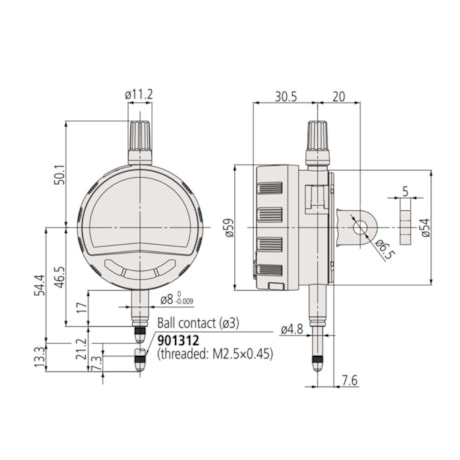 Relógio Comparador Digital 12mm/.5