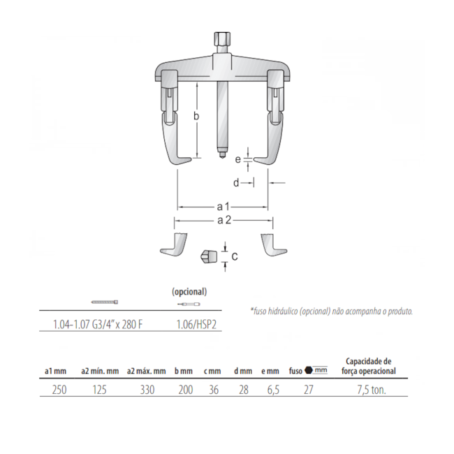 Saca Polia 2 Garras Deslizantes 7.5 Ton c/ Escala 1.06/3-E GEDORE-83e73165-9e5b-4c86-a95b-b2decaccb897