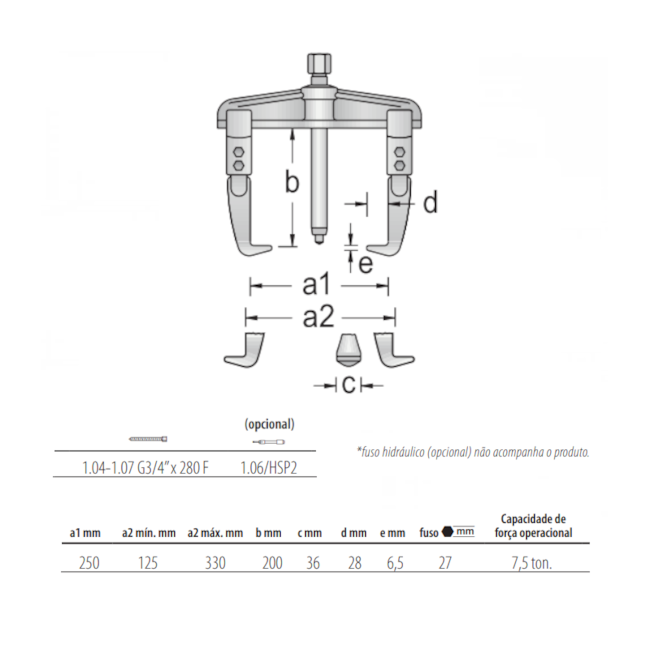 Saca Polia 2 Garras Deslizantes 7.5 Ton c/ Escala 1.06/3 GEDORE-d23570d9-b68a-4a1c-979d-1280360426f1