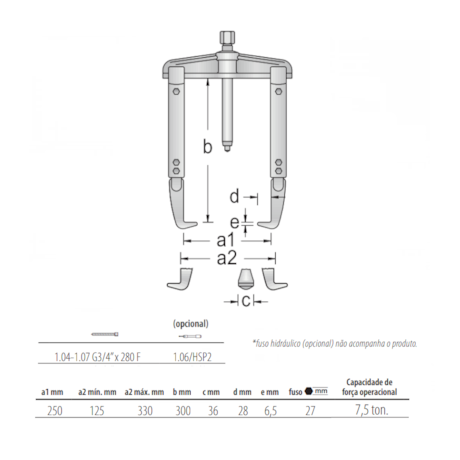 Saca Polia 2 Garras Deslizantes Longas 7.5 Ton c/ Escala 1.06/3-3 GEDORE-a8c12360-0131-4530-925b-6fc69cfee2ff