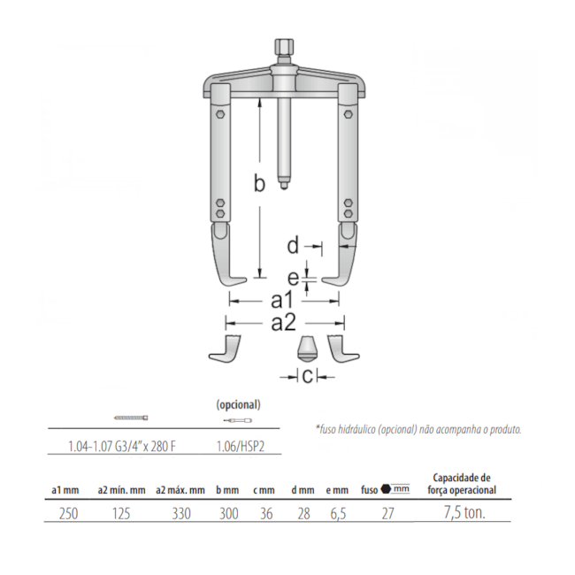 Saca Polia 2 Garras Deslizantes Longas 7.5 Ton c/ Escala 1.06/3-3 GEDORE-535a68f3-1cf7-44b3-a351-aa5bbfb782b1