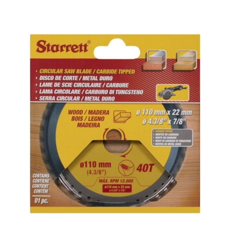 Serra Circular Metal Duro para Madeira 110 x 22mm 40 Dentes CCS110-40BW STARRETT-79f3d856-13cc-44c2-9e11-25d1a9b8add8