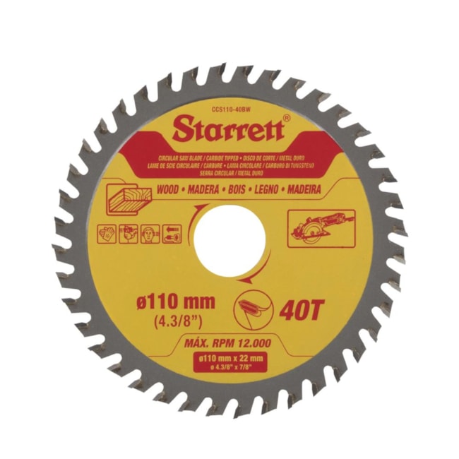 Serra Circular Metal Duro para Madeira 110 x 22mm 40 Dentes CCS110-40BW STARRETT-0f3080e9-239d-4f4c-9bf6-02f548e10a5e