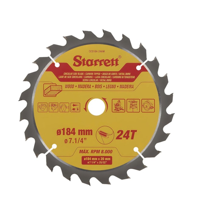 Serra Circular Metal Duro para Madeira 184 x 20mm 24 Dentes CCS184-24AW STARRETT-9d3977e3-2f6a-4512-a797-baff47e8a846