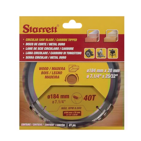 Serra Circular Metal Duro para Madeira 184 x 20mm 40 Dentes CCS184-40AW STARRETT-2774bca1-5bc3-499c-88e8-0a0547284c14