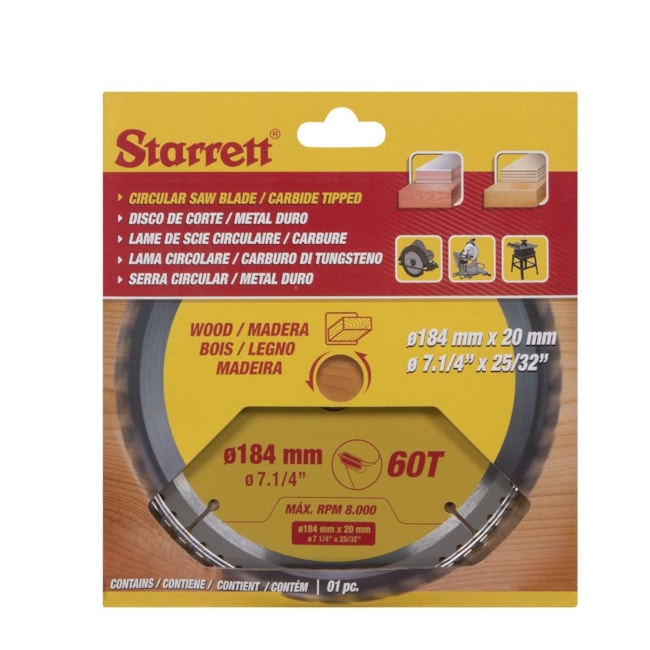Serra Circular Metal Duro para Madeira 184 x 20mm 60 Dentes CCS184-60AW STARRETT-091b8766-8987-416c-a2d4-f82939c3697e