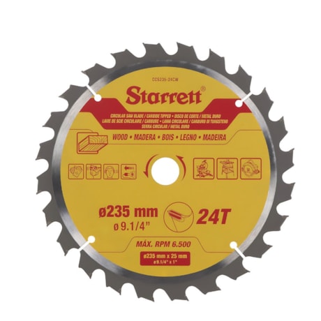 Serra Circular Metal Duro para Madeira 235 x 25mm 24 Dentes CCS235-24CW STARRETT
