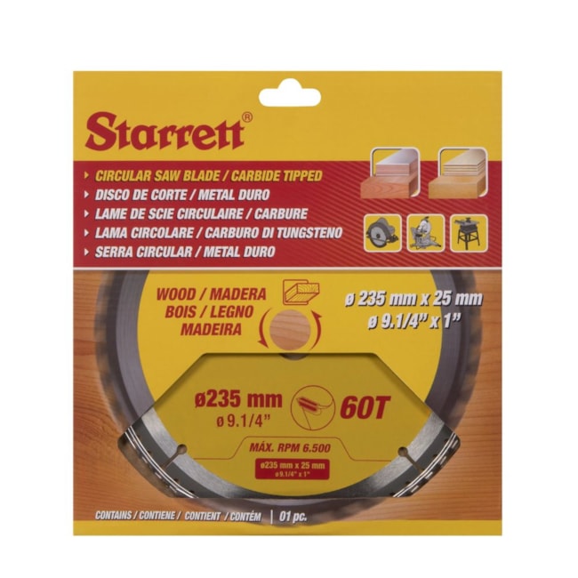 Serra Circular Metal Duro para Madeira 235 x 25mm 60 Dentes CCS235-60CW STARRETT-cd72f78b-6763-4386-be85-1189b42ac0d3
