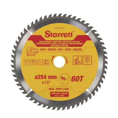 Serra Circular Metal Duro para Madeira 254 x 30mm 60 Dentes CCS254-60DW STARRETT