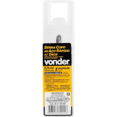 Serra Copo de Aço Rápido 26mm para Inox 3511100026 VONDER-438fa700-81e6-4d58-8c34-fd26bdda8e6a