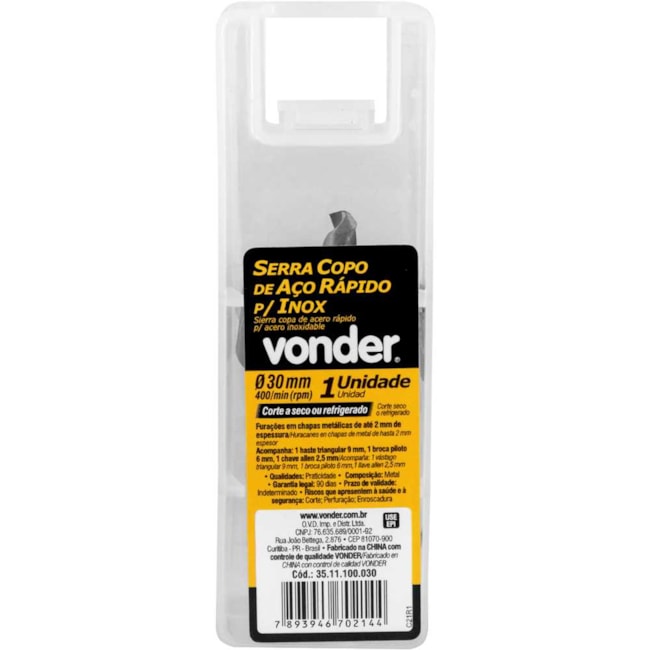 Serra Copo de Aço Rápido 30mm para Inox 3511100030 VONDER-8c956615-4766-4652-916e-04fd2ddbf114