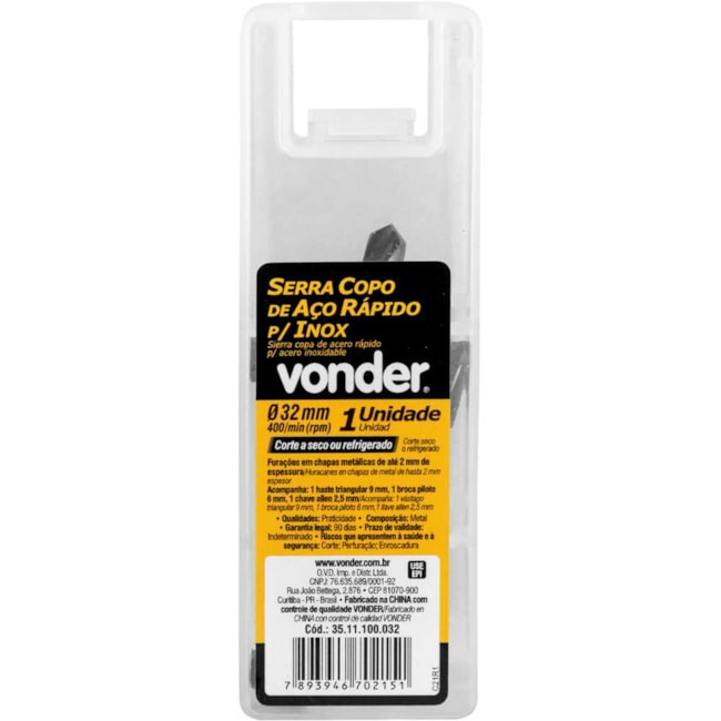 Serra Copo de Aço Rápido 32mm para Inox 3511100032 VONDER-1bad3c98-aa30-4c92-bbdb-118ec93a57a7