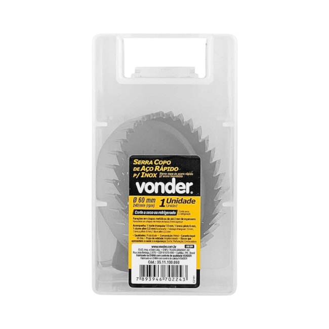Serra Copo de Aço Rápido 60mm para Inox 3511100060 VONDER-286f295c-22d1-4beb-8c0f-b1989eb2a27a