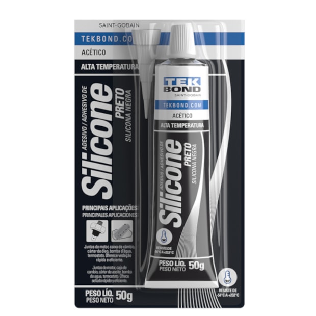 Silicone Acético para Alta Temperatura 50 Gramas Preto 22024001202 TEKBOND-3820f68f-2988-4b99-aab5-52df7b3e2470