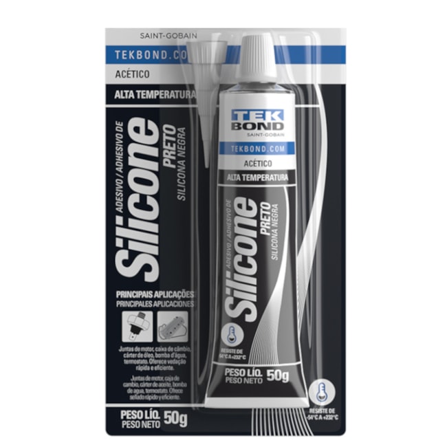 Silicone Acético para Alta Temperatura 50 Gramas Preto 22024001202 TEKBOND-027e7330-1822-44c7-8994-42fd9b1b5308