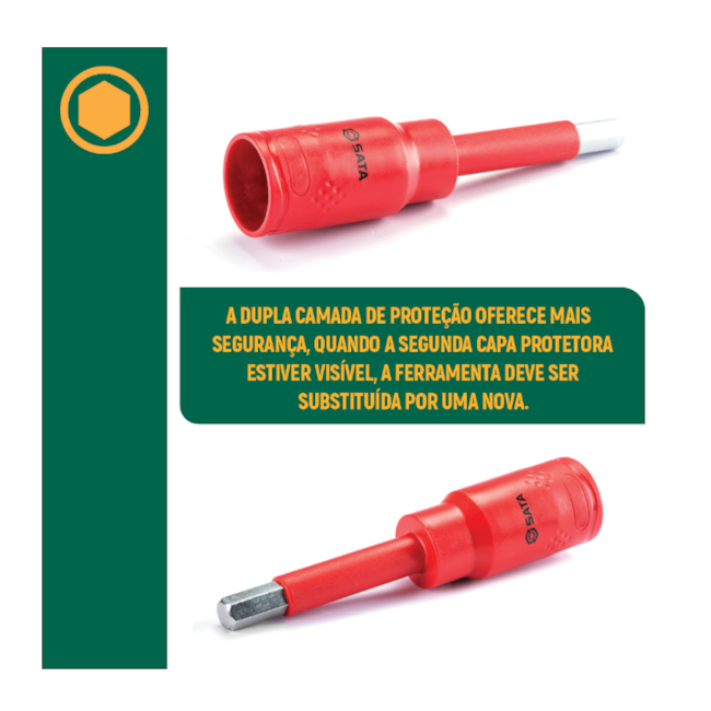 Soquete Bit Hexagonal Isolado 10mm 1/2 Isolado 1000V VDE ST24405IEC SATA-36ed1a26-7bb4-4fe9-9596-346d8a99f312