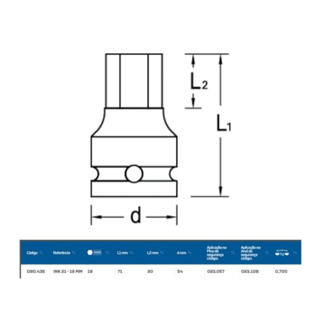 Soquete de Impacto Hexagonal 13mm Encaixe 1