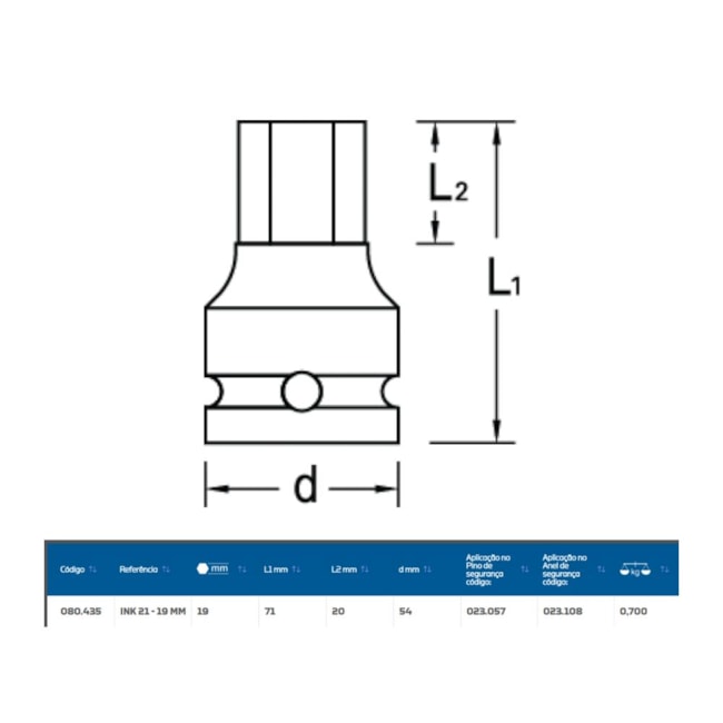 Soquete de Impacto Hexagonal 13mm Encaixe 1