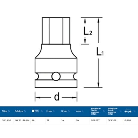 Soquete de Impacto Hexagonal 14mm Encaixe 1