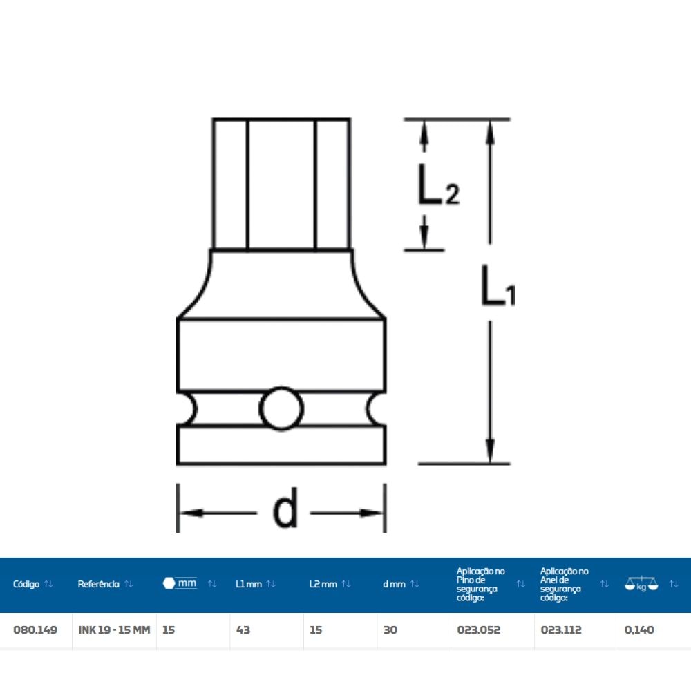 Soquete de Impacto Hexagonal 22mm Encaixe 1