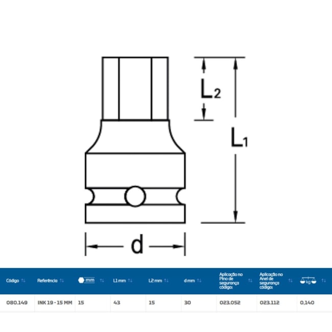 Soquete de Impacto Hexagonal 15mm Encaixe 1/2