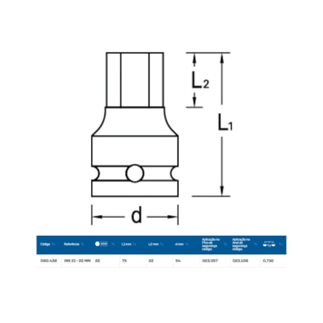 Soquete de Impacto Hexagonal 22mm Encaixe 1