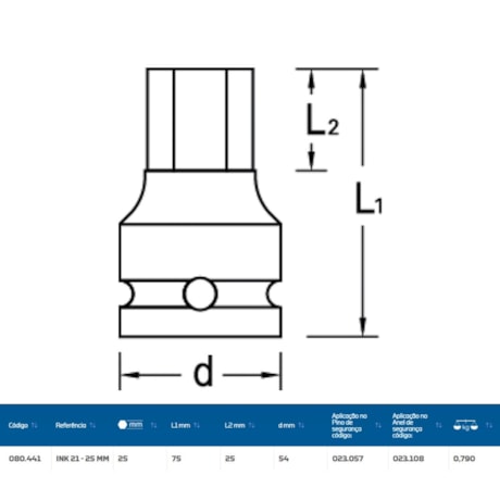 Soquete de Impacto Hexagonal 25mm Encaixe 1