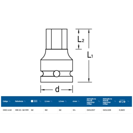 Soquete de Impacto Hexagonal 32mm Encaixe 1