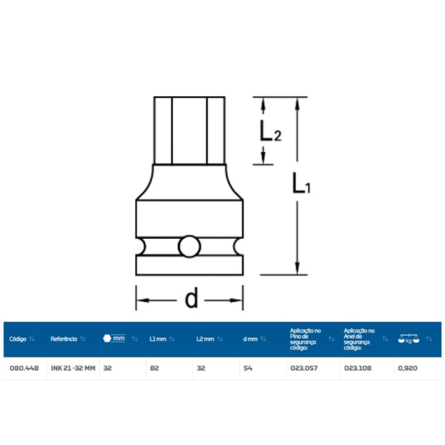 Soquete de Impacto Hexagonal 32mm Encaixe 1