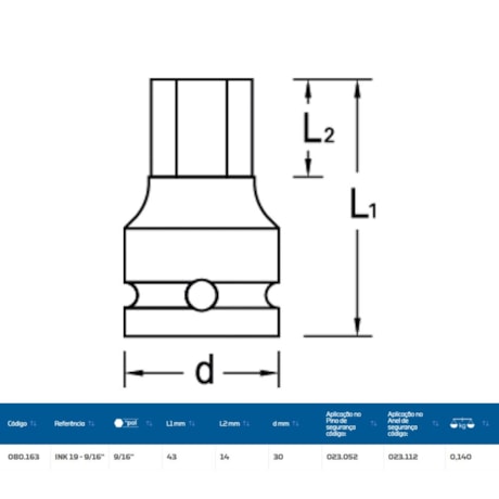 Soquete de Impacto Hexagonal 9/16