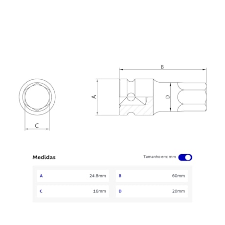 Soquete de Impacto Sextavado 1.1/4