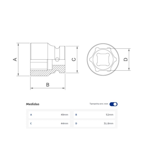 Soquete de Impacto Sextavado 1.1/4