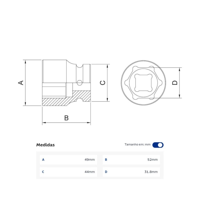 Soquete de Impacto Sextavado 1.1/4