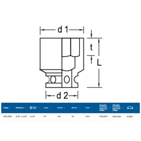 Soquete de Impacto Sextavado 1.1/8