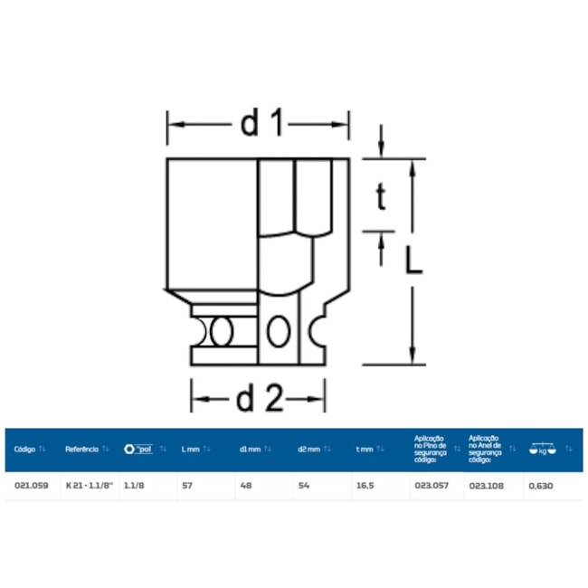 Soquete de Impacto Sextavado 1.1/8