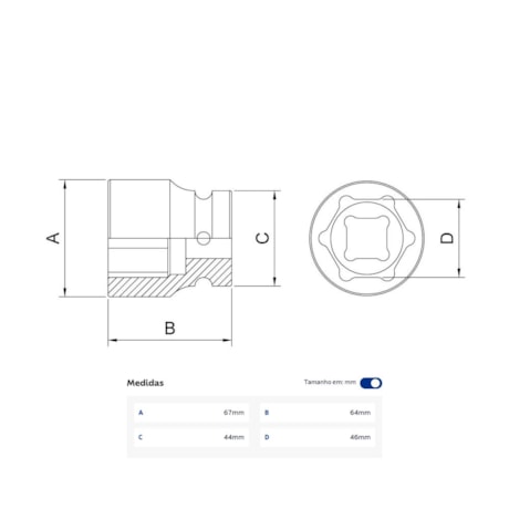 Soquete de Impacto Sextavado 1.13/16