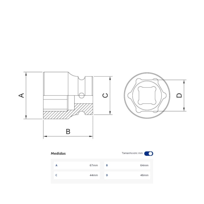 Soquete de Impacto Sextavado 1.13/16