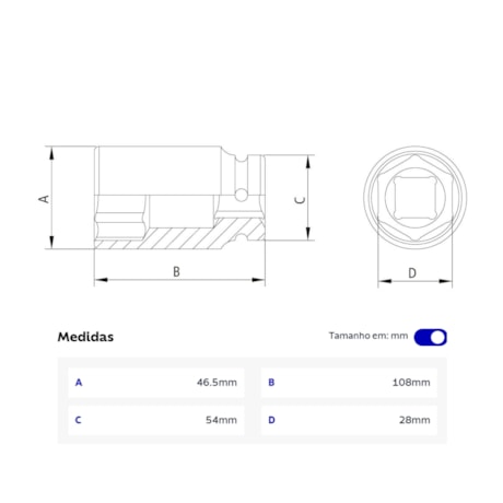Soquete de Impacto Sextavado 1